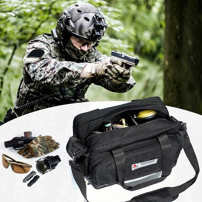 Tactical Pistol Range Bag for 3 Handguns Gun Range Bag with 6 Magazine Slots Lockable Zippers Ammo Storage MOLLE Handgun Case for Shooting Range Accessories