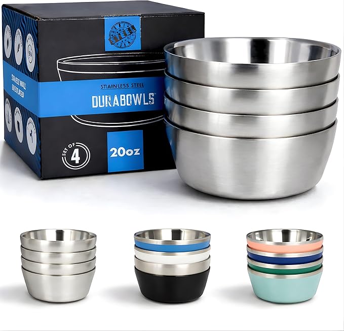 Stainless Steel Insulated Bowls for Kids and Adults - 20 Oz Double Wall Metal Bowls for Ice Cream Soup Cereal Snack Rice Dish Camping Bowl (Stainless Steel)