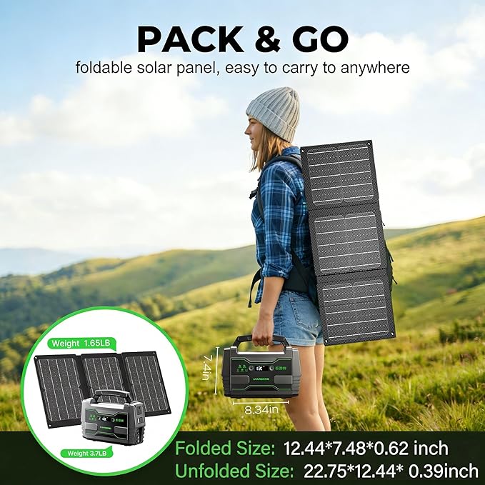 MARBERO Solar Generator 155Wh with 30W Solar Panel Portable Power Station with 2x 100W AC Outlets(Peak 150W) QC3.0 USB UL Certified for Home Blackout Camping RV Travel Ultra-Light &amp Silent Fan