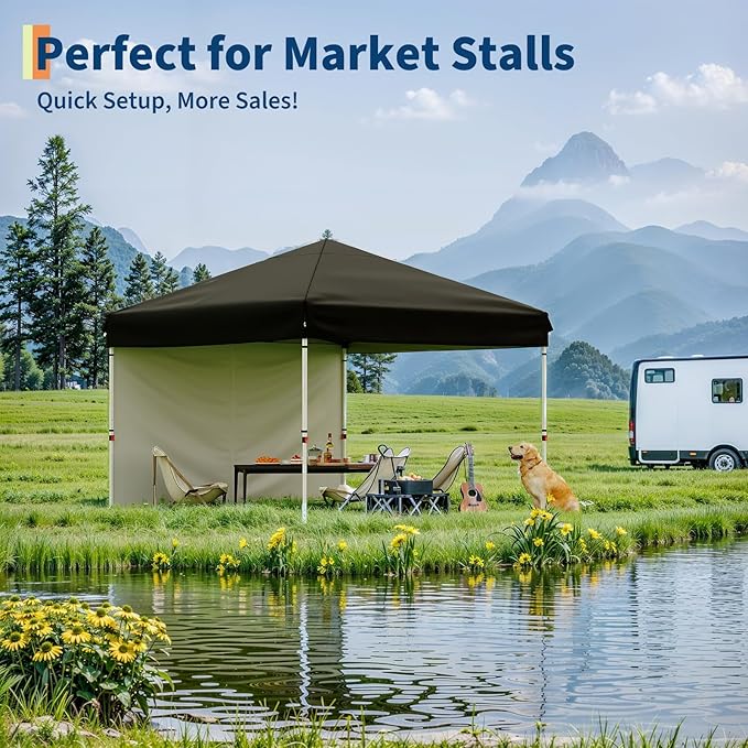 CABIHOME 10x10 Pop Up Canopy Tent Outdoor Instant Canopy with 3 Removable Sidewalls Heavy Duty Commercial Instant Shelter Waterproof &amp UV Resistant for Outdoor Events Camping Backyard (Black