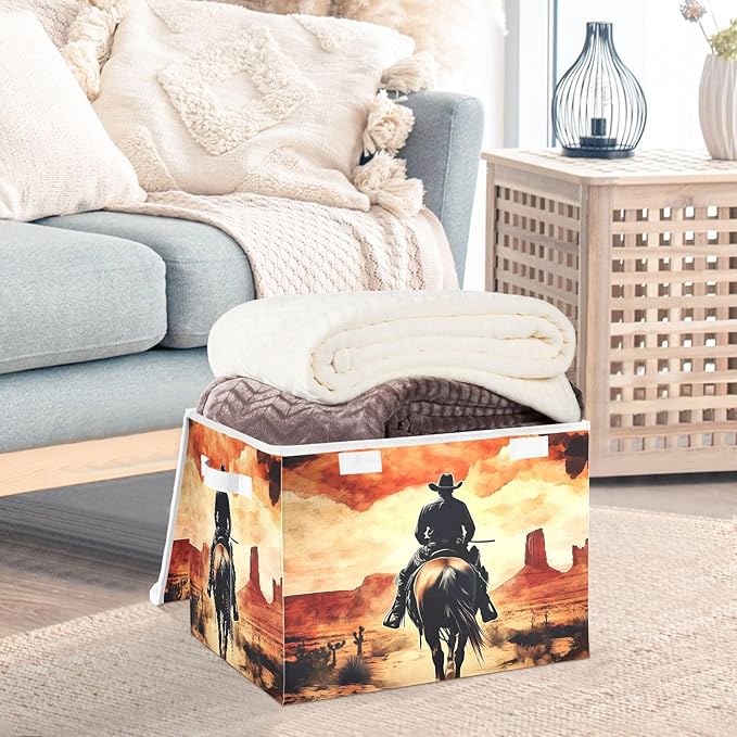 Desert Cowboy Horse Storage Bins with Lids Foldable Storage Boxes Cube Closet Storage Baskets Container Organizers for Home Bedroom Office