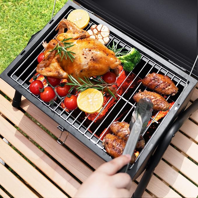 Portable Charcoal Grill Tabletop Outdoor Barbecue Smoker Small BBQ Grill for Outdoor Cooking Backyard Camping Picnics Beach by DNKMOR GREEN