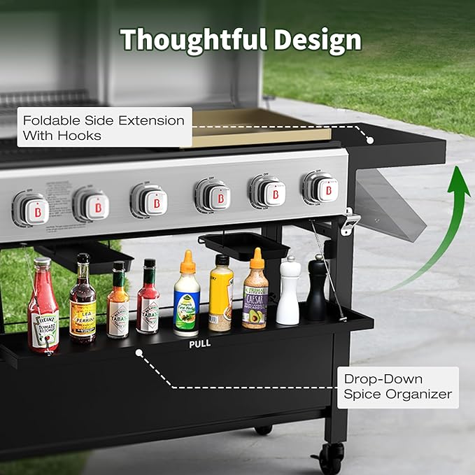 Brand-Man Griddle Grill Combo 6-Burner 2 in 1 Versatile Propane Gas Grill and Griddle with Double Stainless Steel Lids BBQ Combo for Outdoor Kitchen &amp Backyard Barbecue Cooking