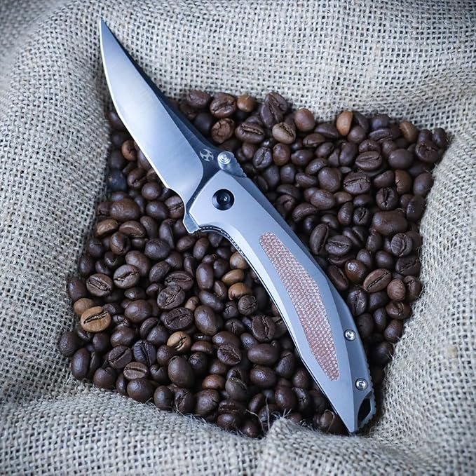 KANSEPT Baku Pocket Folding Knives for Men EDC Camping Folding Knife 3.2'' Satin CPM-S35VN Material Outdoor Folding Knives with Titanium Brown Micarta Handle Everyday Carry K1056A2