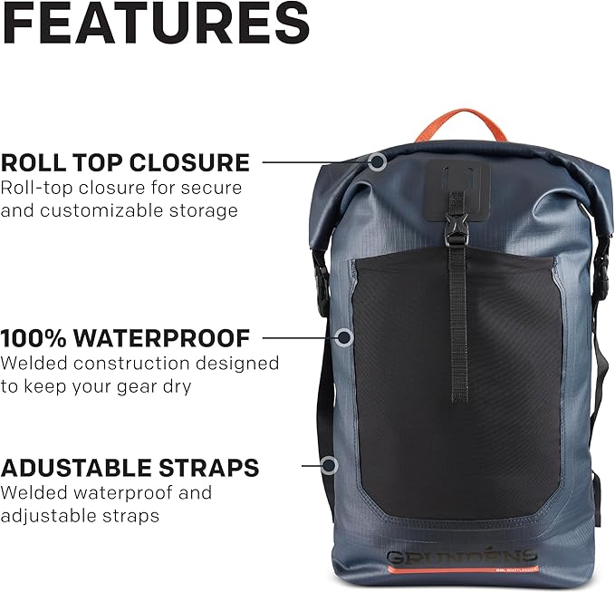 Grundéns Bootlegger Roll Top Backpack Waterproof 30L Dark Navy