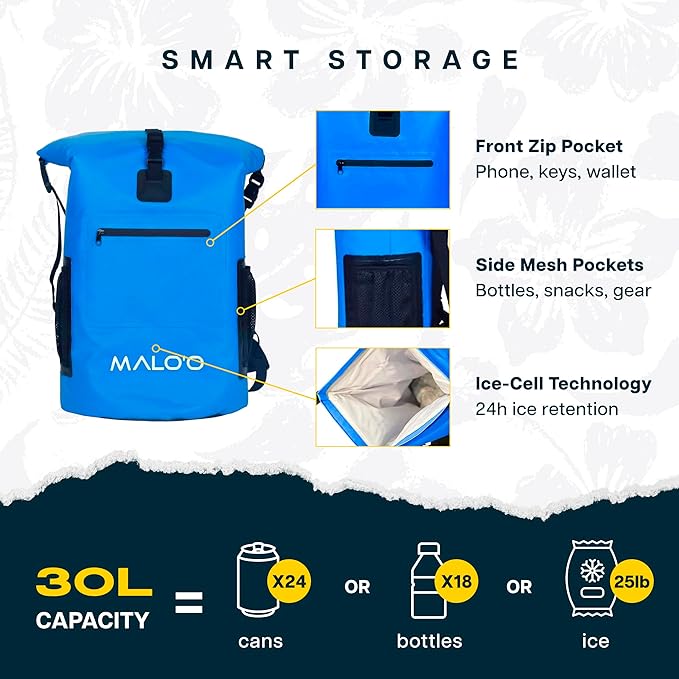 Malo’o Pro Insulated Backpack Cooler Leakproof Soft Cooler Backpack for Camping Fishing Hiking Kayaking Beach