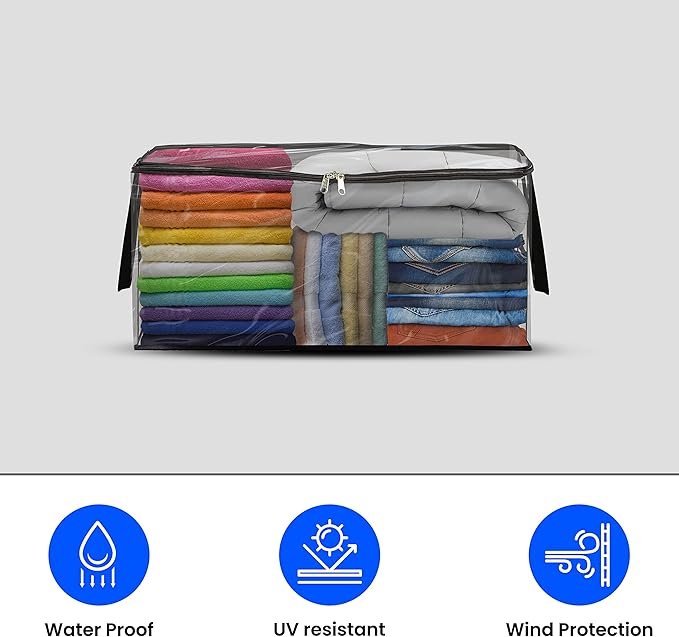 Covers &amp all Clear Storage Bag 90 litres Large size Heavy Duty 20 mil Clear PVC fabric Multi-purpose Organizer with zipper and handles (23”L x 17W x 14H Pack of 6)