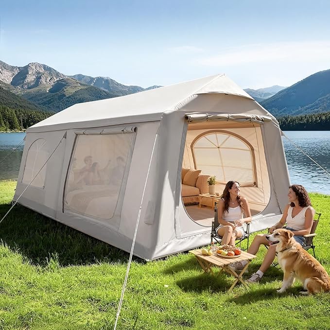 ABORON 2/6/8/10/12 Person Inflatable Camping Tent Easy Setup Blow Up Tent with Hand Pump PU3000mm Waterproof &amp Breathable 4 Season Glamping Tent for Outdoor Camping