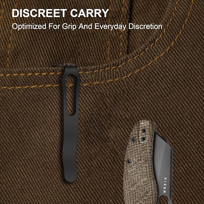 Kizer C01C 2.9 BS Sheepdog Pocket Knife 2.95 Elmax Sheepsfoot Blade Folding Knife with Brown Norplex UltreX™ Micarta Handle Small EDC Camping Survival Knives with Thumb Hole Ki3488.29BSA2