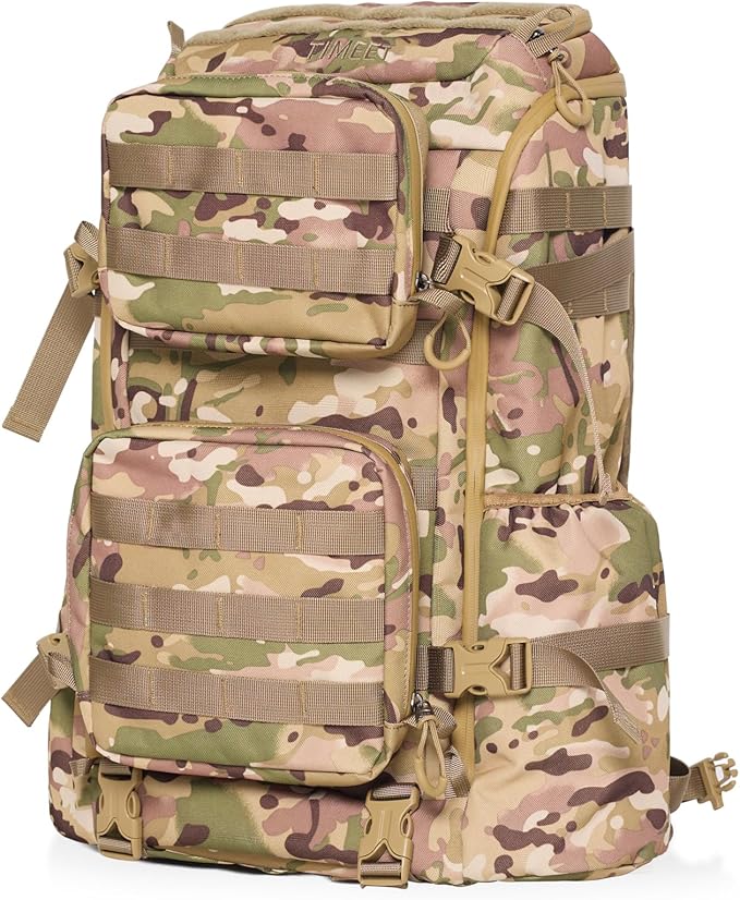 Timeet Tactical Backpack 45L for Men Military Backpack 3 Day Assault Pack with U-Shaped Wide Opening Water-Resistant Hiking Backpack for Travel Camping Survival Molle System (Camouflage 20 Inch)