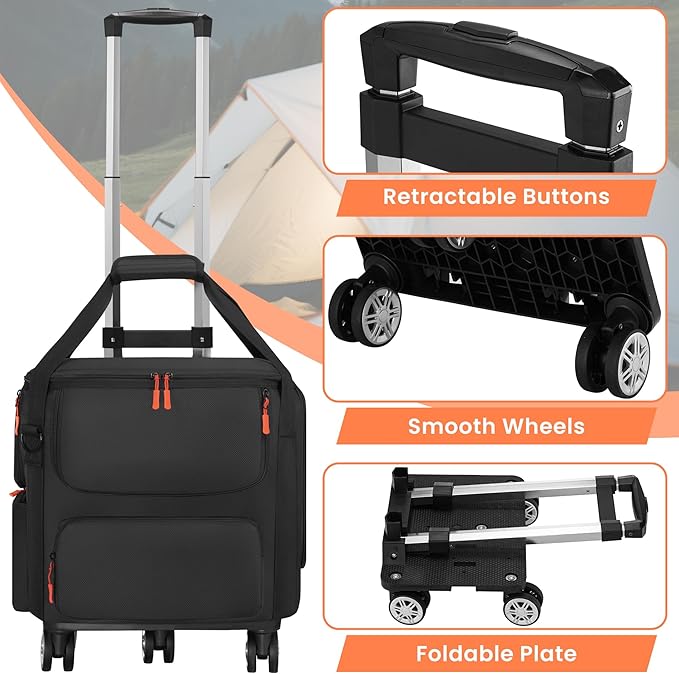 Compatible with BLUETTI AC180 Wheeled Carrying Case - Soft Fabric Power Station Travel Bag with Retractable Handle Multi-Pockets &amp Side Zipper (Black Rolling Case)