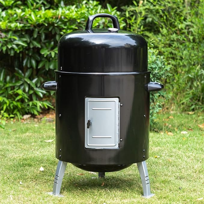 Sophia &amp William 17 Vertical Charcoal Smoker Grills with Two-Tier Grates Heavy-Duty Integral Chamber and Tunnel Ventilation System for BBQ Patio Outdoor Camping(Black)