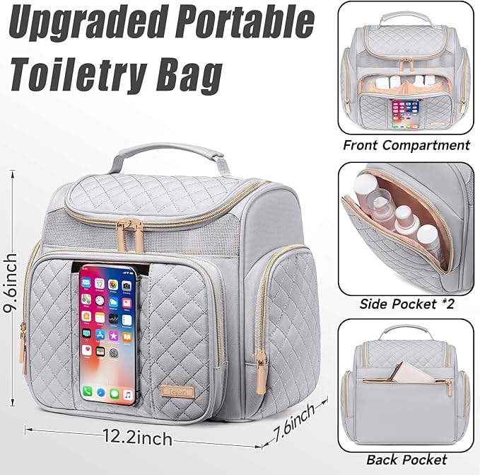 Large Toiletry Bag for Women MenBathroom BagWater Resistant Shower BagMakeup BagPortable Shower Caddy for College DormHanging Travel Toiletry Bag with Transparent Waterproof Phone Pocket