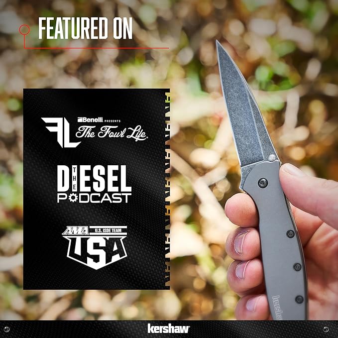 Kershaw Leek BlackWash Pocket Knife (1660BLKW) 3 Sandvik 14C28N Steel Blade 410 Stainless Steel Handle BlackWash Finish SpeedSafe Assisted Open Frame and Tip Locks Reversible Pocketclip 3 OZ