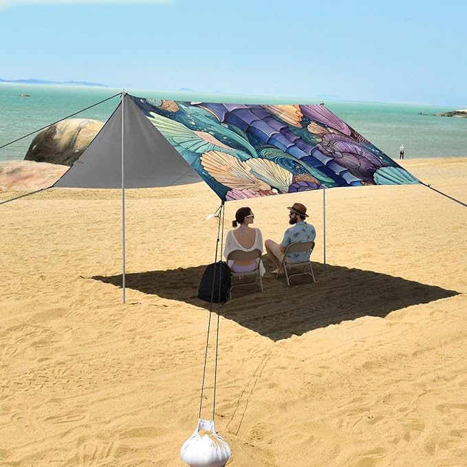 ALAZA Seahorse Seashell Beach Tent Sun Shelter Portable Canopy Sunshade for Outdoor Camping Picnics Backyard Fun 10x9 ft