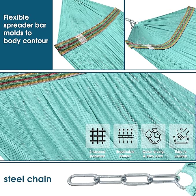 Tranquillo 600lb Capacity 2 Persons Instant Set Up NO Screw Needed Foldable Portable Double Hammock with Stand &amp Carry Bag for Garden Camping Sky
