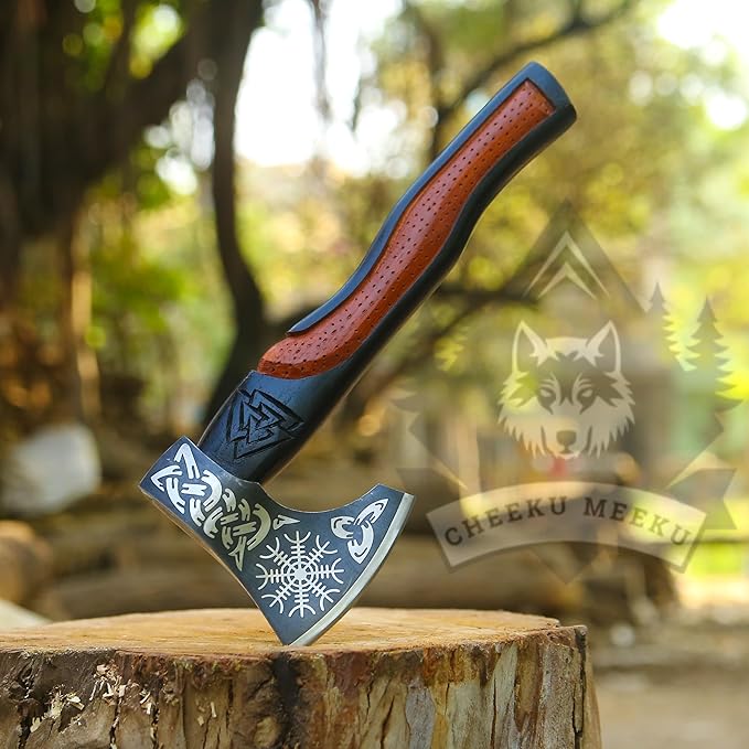 Custom Handmade Carbon Steel Real Viking Axe HatchetCamping Axe Birthday Gift for him Leather Wrapped Handle and Leather Sheath ((FM-21))
