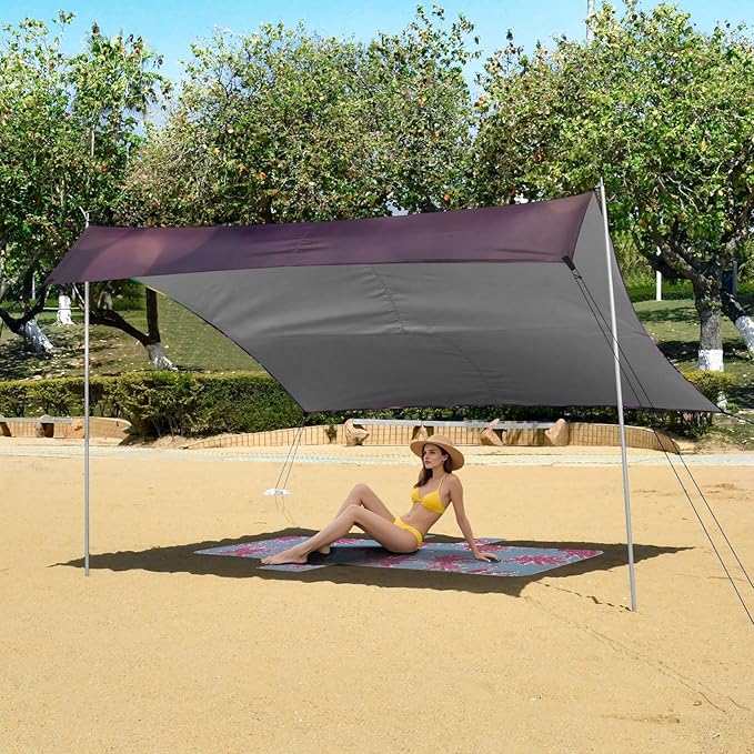 Mardi Gras Carnival Glowing Beach Tent Sun Shelter Set UPF50+ UV Protection 10.5 x 9.19 FT Camping Shade Canopy with Sandbags Sand Anchors Carrying Bag and Others