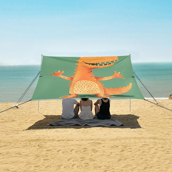 ALAZA Funny Alligator Beach Tent Sun Shelter UPF50+ Protection Beach Shade Canopy w/ 4 Sandbags for Outdoor Camping Fishing Backyard Fun Picnic 10x9 ft