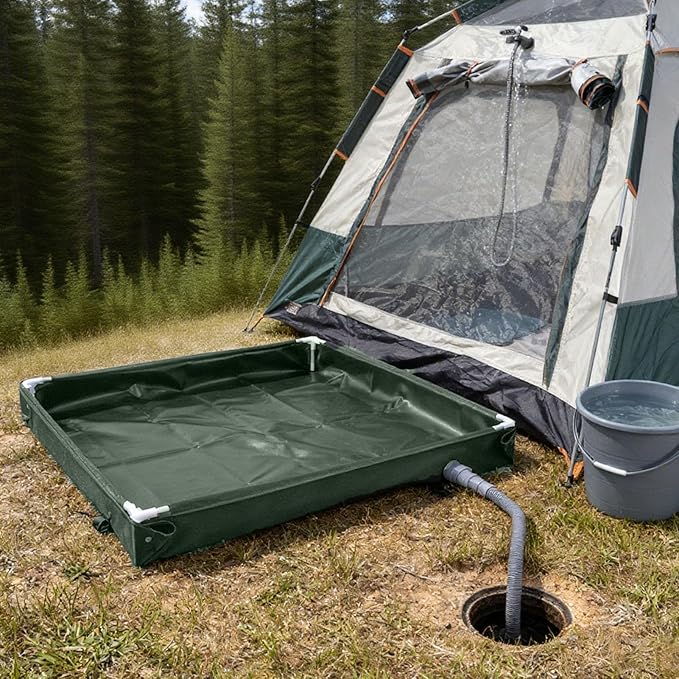Fabater Portable Shower Pan 31.5x31.5x3.9in Foldable Shower Base &amp Basin Floor with Detachable Drain Pipe Showering Tray for Camping RV Beach