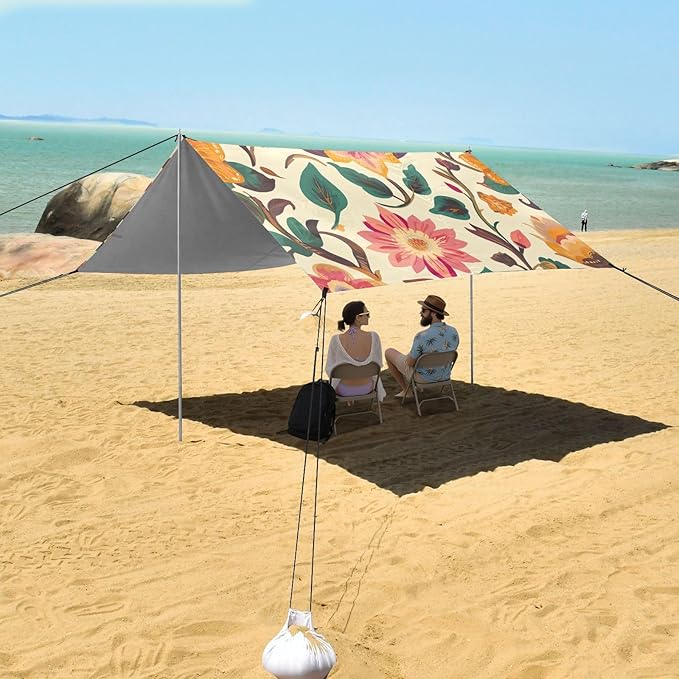 ALAZA Indian Tribal Orange Floral Beach Tent Sun Shelter Portable Canopy Sunshade for Outdoor Camping Picnics Backyard Fun 10x9 ft