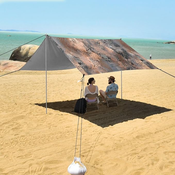 ALAZA Snake Print Beach Tent Sun Shelter UPF50+ Protection Beach Shade Canopy w/ 4 Sandbags for Outdoor Camping Fishing Backyard Fun Picnic 10x9 ft