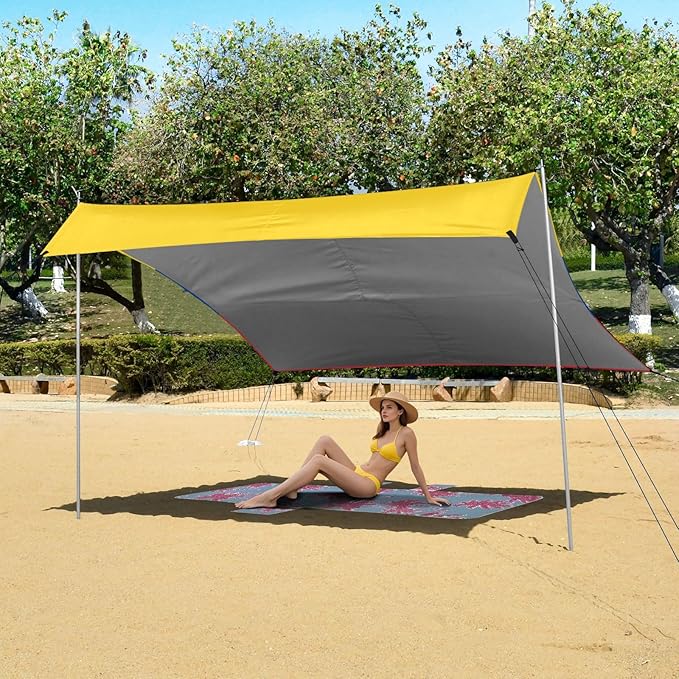 Colombia Colombian National Flags Blue Red Yellow Foldable Beach Cabana UPF50+ Protection Easy Setup Sun Shelter with Sandbags Sand Shovel Poles for Backyard and Camping