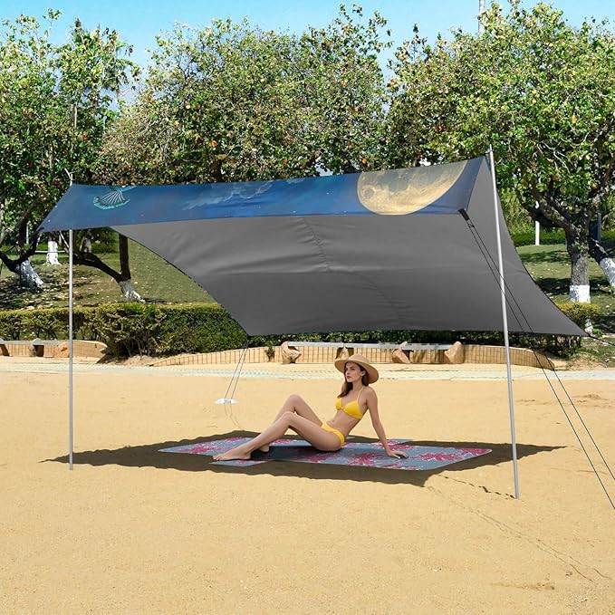 ALAZA Peacock Moon Flower Beach Tent Sun Shelter Portable Canopy Sunshade for Outdoor Camping Picnics Backyard Fun 10x9 ft