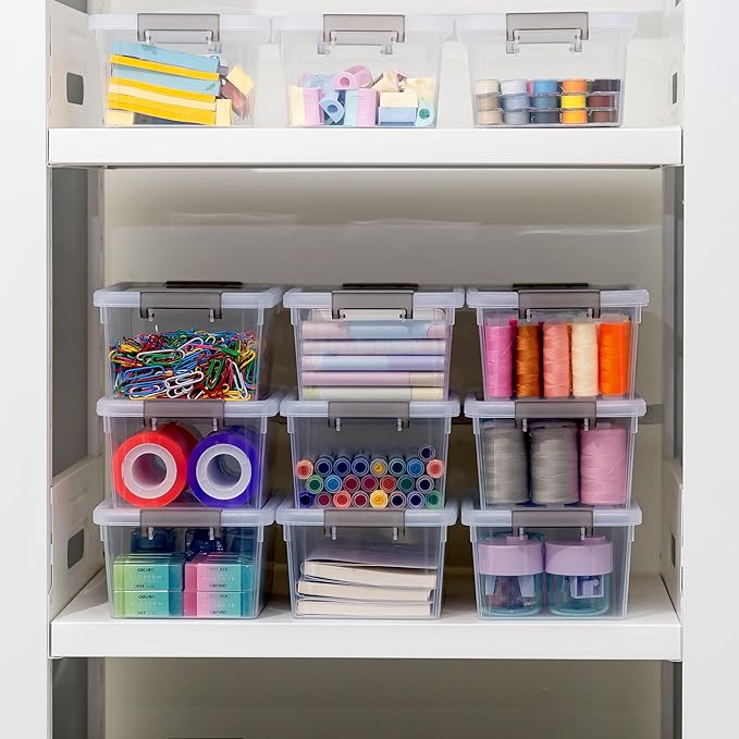Citylife 1.3 QT 20 Packs Small Storage Bins Plastic Storage Container Stackable Box with Lids for Organizing Clear White
