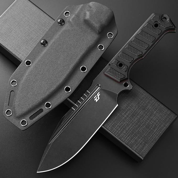 Eafengrow EF135 Fixed Blade Knife DC53 Steel Blade G10 Handle Full Tang Heavy Duty EDC Fix Knifes for Field Working Camping Survival Bushcraft(Black)
