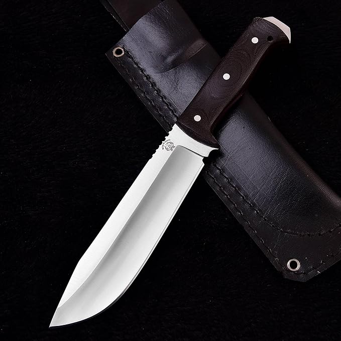 Bushcraft Knife with Sheath11.5 inch Fixed-Blade Handmade Outdoor Full Tang Knives Camping Knives Hunting Knives Survival Tactical Camp Knives Made of D2 Steel (BROWN)
