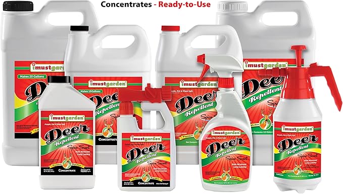 I Must Garden Deer Repellent Concentrate – 1 Gallon: Spice Scent Deer Spray for Plants – Natural Ingredients - Makes 10 Gallons Covers 40000 sq. ft.