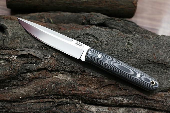 GCS Handmade D2 Steel Hunting Knife with Black and White Micarta Handle Full Tang Blade and Leather Sheath for Hunting Hunting Camping Survival EDC-GCS 945