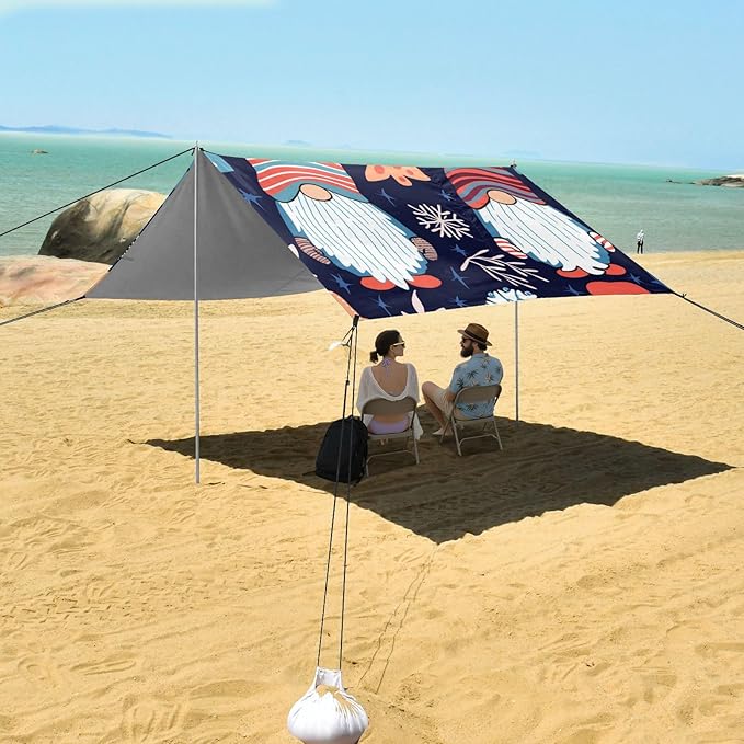 Beach Canopy with Windproof Ropes &amp Sandbags Beach Tent Sun Shade Sun Shelter for Camping Trips Fishing Backyard Fun or Picnics Gnomes
