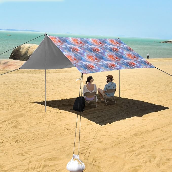 ALAZA Dreamy Rose Flowers Abstract Beach Tent Sun Shelter UPF50+ Protection Beach Shade Canopy w/ 4 Sandbags for Outdoor Camping Fishing Backyard Fun Picnic 10x9 ft