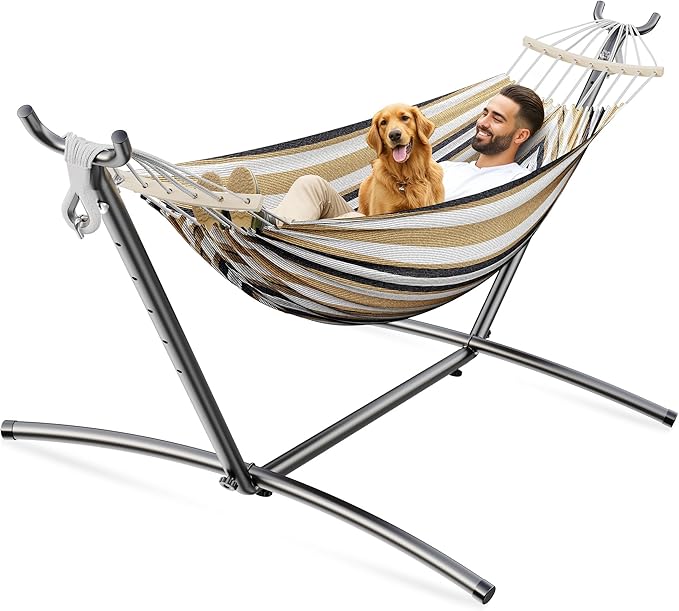 Double Hammock Heavy Duty Portable 500 lb Weight Capacity Perfect for Both Indoors and Outdoors 2 Person Hammock with Carrying Bag Coffee