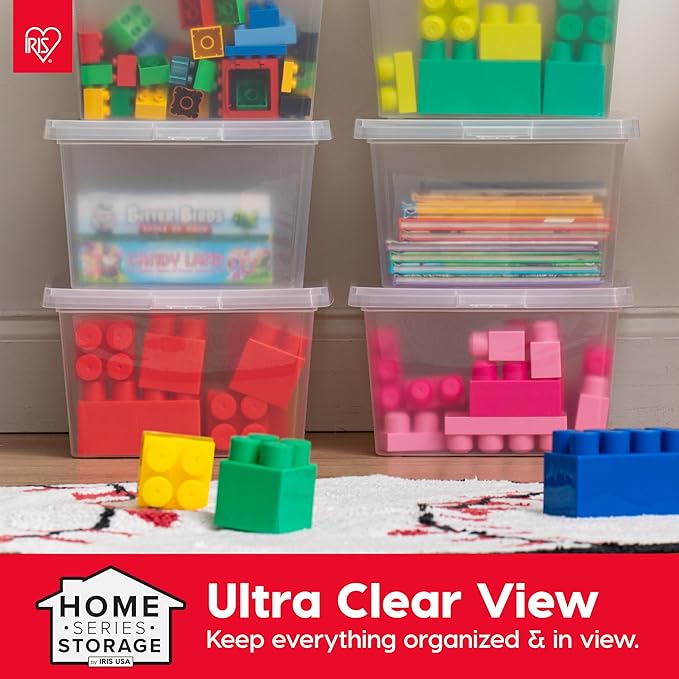 IRIS USA 12-Pack Storage Bins with Lids 17 Quart Shoe Boxes Clear Stackable Containers Organize Shoes Closet Shelves Classroom Organization Teacher Tools Game Storage - BPA-Free Plastic
