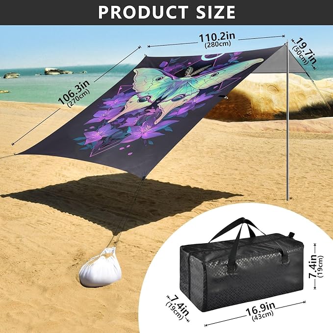 ALAZA Butterfly Alchemy Beach Tent Sun Shelter UPF50+ Protection Beach Shade Canopy w/ 4 Sandbags for Outdoor Camping Fishing Backyard Fun Picnic 10x9 ft