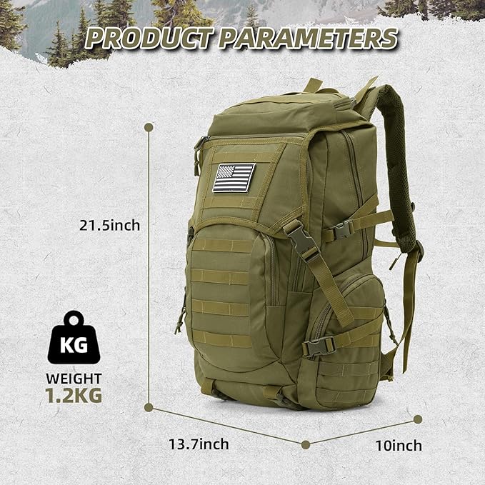 35L Military Tactical Backpack for Men Water Resistant Assault Pack for Women Army Green Molle Daypack 3 Day Bug Out Bag Rucksack for TrekkingCampingSurvivalEDC