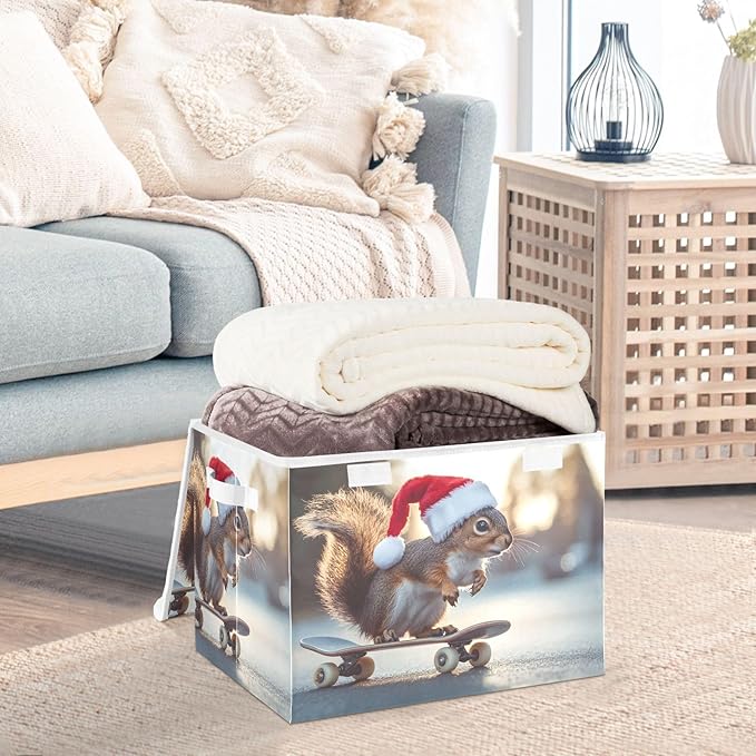 Storage Cube with Lid Skating Animal Print 16.5×12.6×11.8 IN Collapsible Large Capacity Foldable Storage Basket Bin Organizer