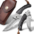 3.5 inch Japanese VG10 Damascus Steel Outdoor Folding Knife with Black Wood Handle Lined Lock EDC &amp Camping Use