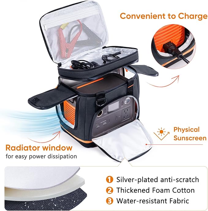 Double-Layer Travel Carrying Case for Jackery Explorer 300/240/160 – Portable Power Station Storage Bag with Molded Bottom Side Ventilation Front Pockets for Jackery Accessories &amp Solar Generato