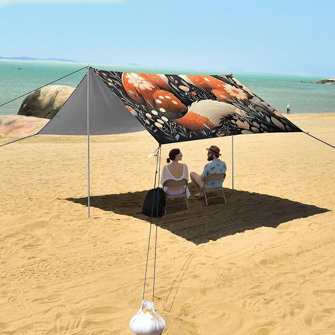 ALAZA Two Foxs Beach Tent Sun Shelter Portable Canopy Sunshade for Outdoor Camping Picnics Backyard Fun 10x9 ft