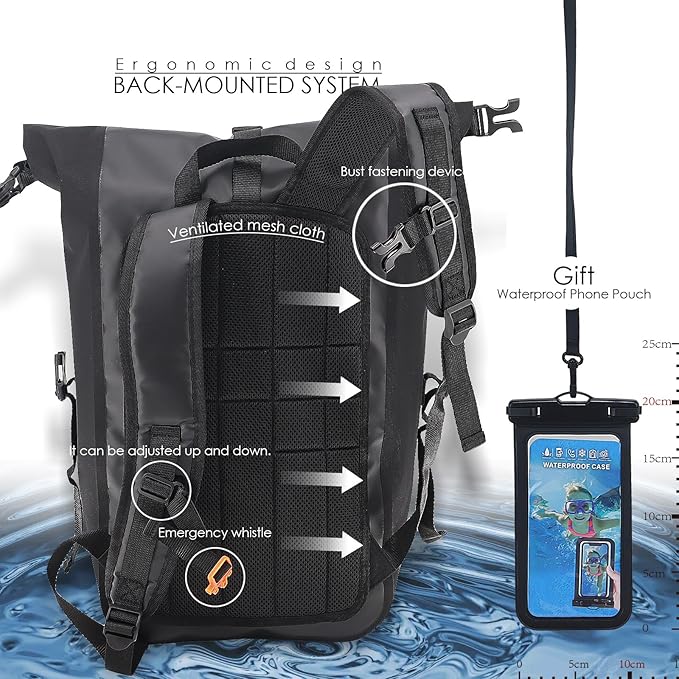 Dry Bags Waterproof Backpack Waterproof backpack for Water sportsboatingFloatinghiking camping and other outdoor activities 25L.(Black)