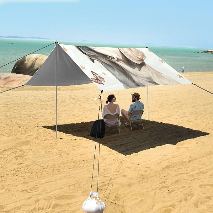 ALAZA Labrador with Butterflies Stars on White Beach Tent Sun Shelter Portable Canopy Sunshade for Outdoor Camping Picnics Backyard Fun 10x9 ft