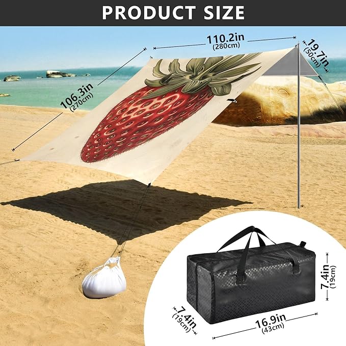 ALAZA Retro Style Strawberry Beach Tent Sun Shelter Portable Canopy Sunshade for Outdoor Camping Picnics Backyard Fun 10x9 ft