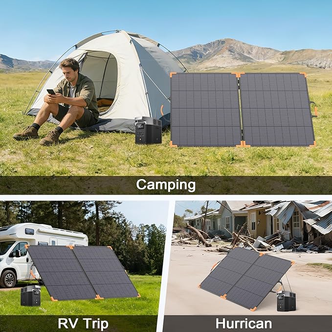 200 Watt Bifacial Portable Solar Panel 20V Foldable Solar Charger for Power Station IP68 Waterproof 23.5% High Efficiency with 2 Sturdy Kickstands for RV Camping Off-Grid Blackouts