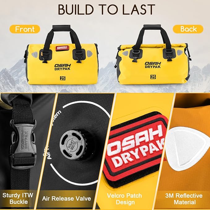 Waterproof Duffel Bag - Motorcycle Dry Bag Tail Bag with Large Storage Space Waterproof Luggage Duffle Bags with Outer Mesh Zipper Pocket for Camping Kayaking Fishing &amp Traveling