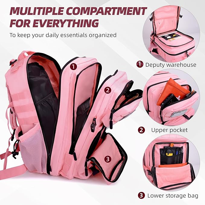 LUPU TACTICAL 45L Backpack for Men and Women 3 Days Assault Pack Outdoor Travel Hiking Camping Rucksack with Molle Webbing (Pink)