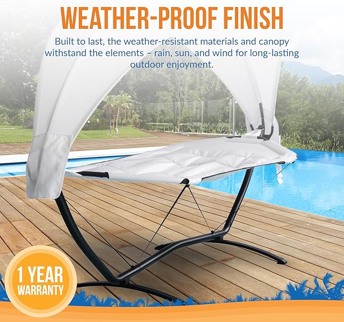 Sea Breeze Luxury Steel Frame Lounger with Canopy - Champagne